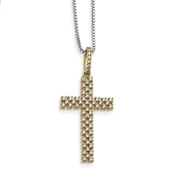 Finest Gold Brilliant Embers Sterling Silver Gold-Tone & CZ Cross with 2 in. Extension Necklace