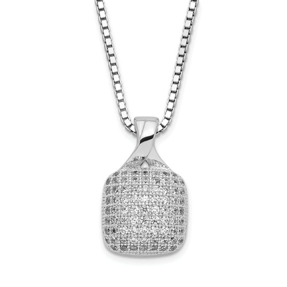 Brilliant Embers Sterling Silver Pave CZ Square Necklace