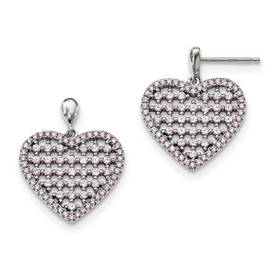 Finest Gold Brilliant Embers Sterling Silver Pink CZ Heart Post Dangle Earrings