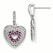 Sterling Silver Brilliant Embers Pink & Clear CZ Heart Dangle Post Earrings