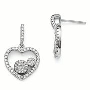 Sterling Silver Brilliant Embers Polished CZ Heart Dangle Post Earrings