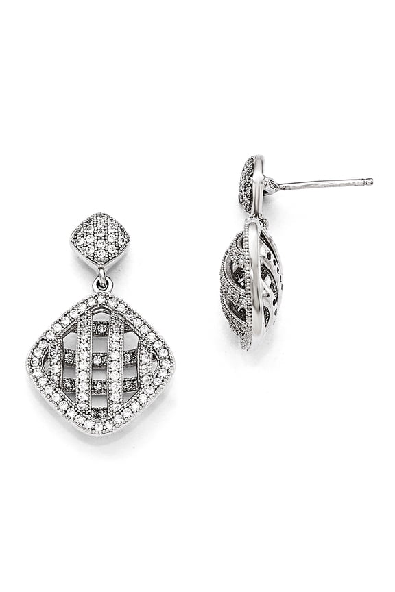 Sterling Silver Polished Fancy CZ Post Dangle Earrings
