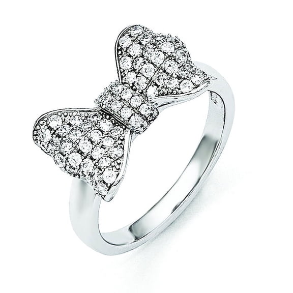 Brilliant Embers Sterling Silver Rhodium-plated 71 Stone Micro Pav� CZ Bow Ring