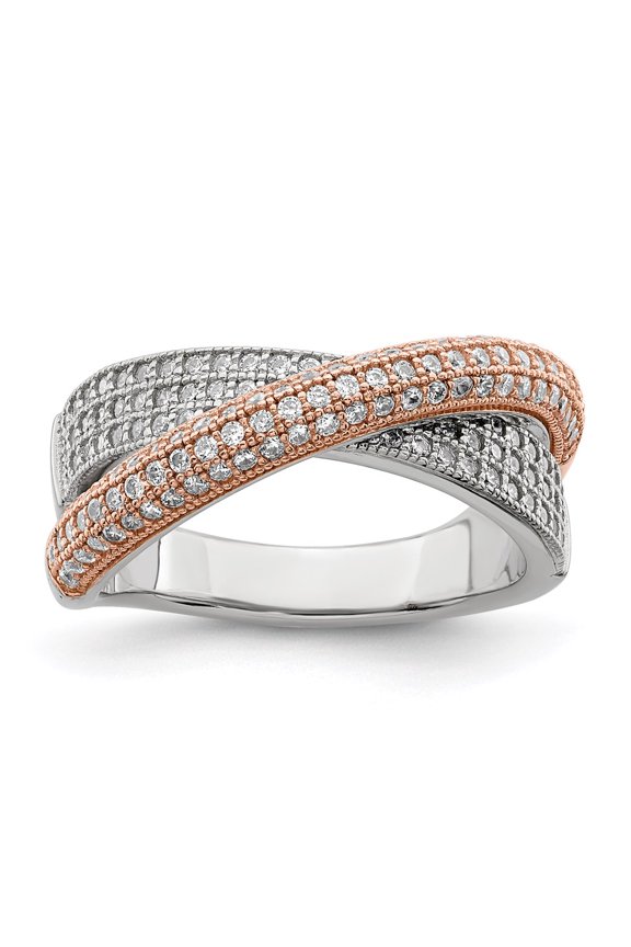Brilliant Embers Sterling Silver Rose Gold-plated Rhodium-plated 162 Stone Micro Pav‚ CZ Polished Ring