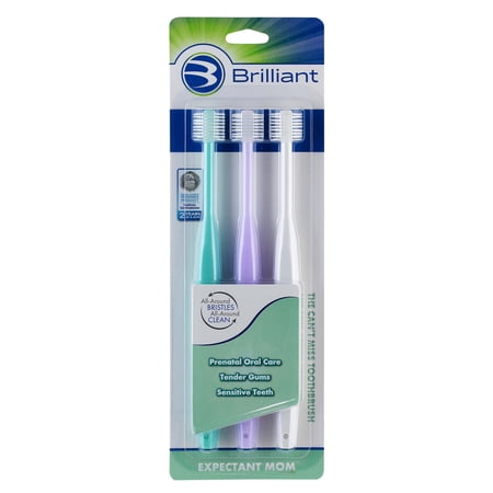 Brilliant Extra Soft Sensitive Round Toothbrush for Adults, Expectant Moms, Sensitive Teeth, 3 Pack