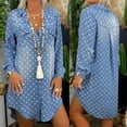 thumbnail image 1 of Brilliant Fall Dresses Womens Dresses under $5.00 Women Dress V-Neck Roll Sleeve Button Loose Long Dress Black Dress Jean Skirt PLus Size Denim Dress, 1 of 9