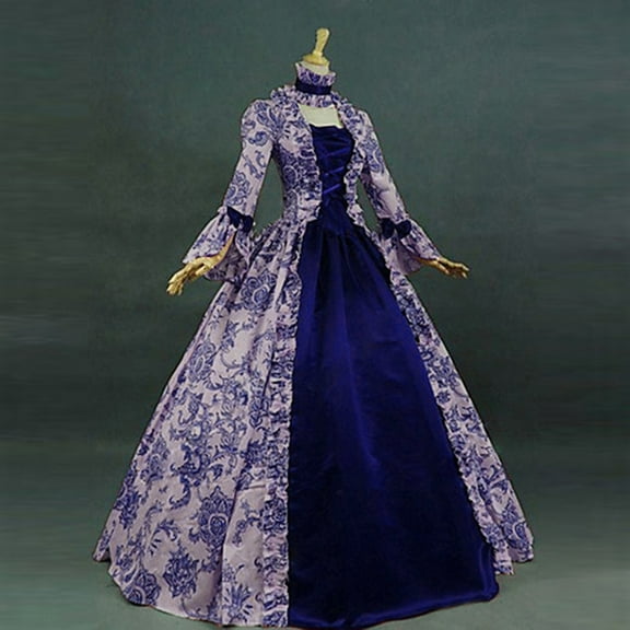 Brilliant Fall Dresses for Women 2024 Maxi Glossy Pleated 3D Women Plus Size Vintage Gothic Court Collar Patchwork Bow Dress Blue XXL