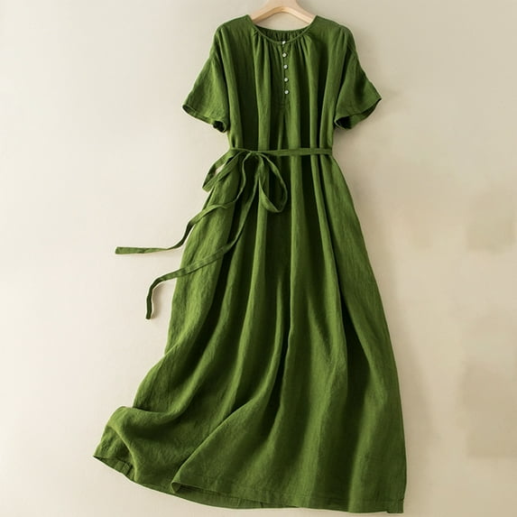 Brilliant Fall Dresses for Women 2024 Maxi Women's Retro Waist Waist Slim Lace Up Mid Length Plaid Cotton Linen Dress