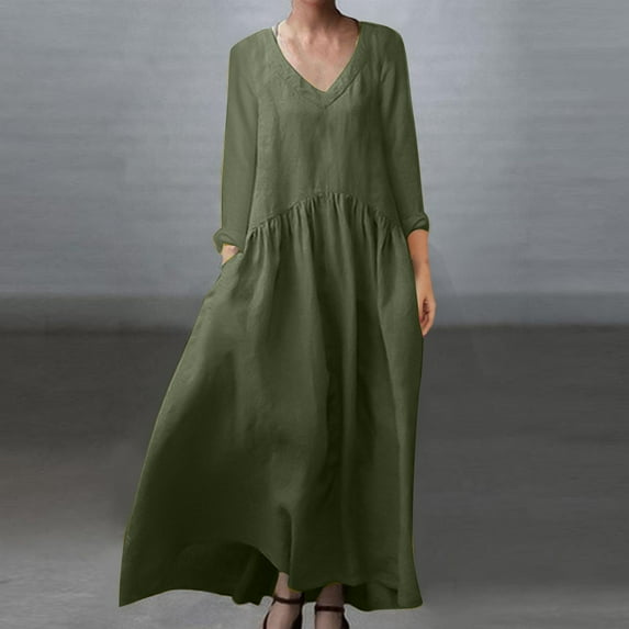 Brilliant Fall Dresses for Women 2024 Maxi Women's Retro Waist Waist Slim Lace Up Mid Length Plaid Cotton Linen Dress