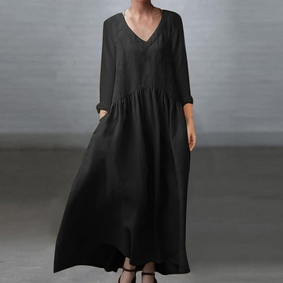 Brilliant Fall Dresses for Women 2024 Maxi Women's Retro Waist Waist Slim Lace Up Mid Length Plaid Cotton Linen Dress