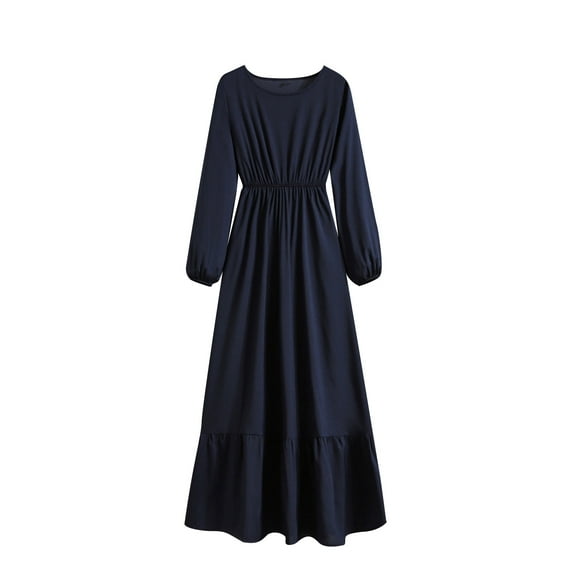 Brilliant Fall Dresses for Women Clearance under $10 Maxi Women Casual Dress Round-Neck Long Sleeve Dress Long Waist Dress Blue M