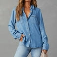 thumbnail image 1 of Brilliant Fall Tops for Women 2023 Trendy 2024 Women's Denim Shirt Women Chambray Jean Western Shirts Long Sleeve Button Tops Blue M, 1 of 8
