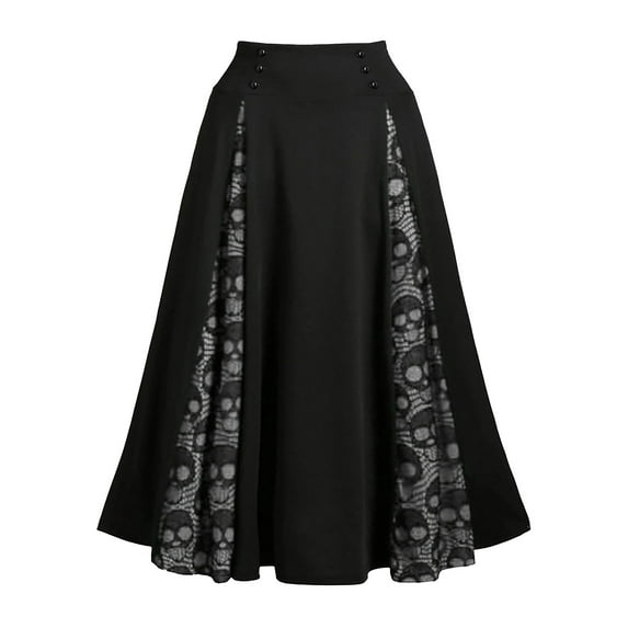 Brilliant Fall Tops for Women Plus Size Clearance Women Plus Size Lace Patchwork High Waist Midi Skirt Gothic Pleated Skirt Gray XL