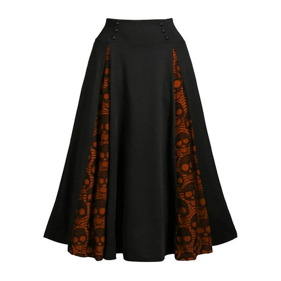 Brilliant Fall Tops for Women Plus Size Clearance Women Plus Size Lace Patchwork High Waist Midi Skirt Gothic Pleated Skirt Orange XXXL