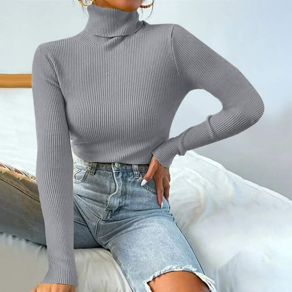 Brilliant Fall Winter Tops Fashion Women Solid Long Sleeve Pullove Turtleneck-Neck Casual Sweater Tops