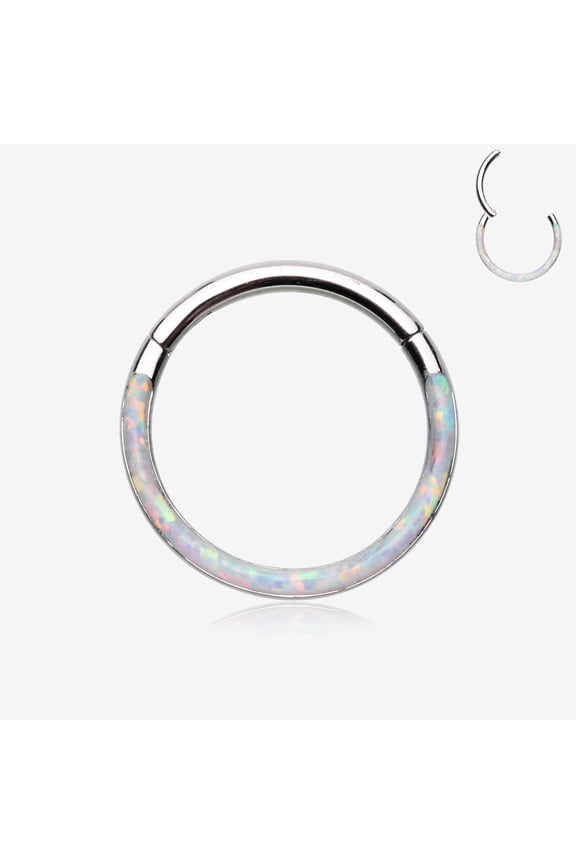 Brilliant Fire Opal Lined Front Facing Seamless Clicker Hoop Ring