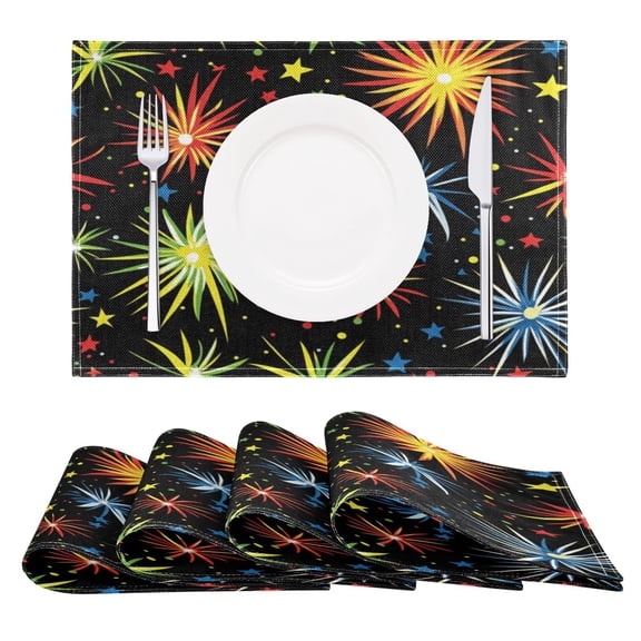 Brilliant Fireworks Pattern Placemats Set of 6 Coffee Mats, Non Slip Backing 18x12 Inch for Home and Restaurants