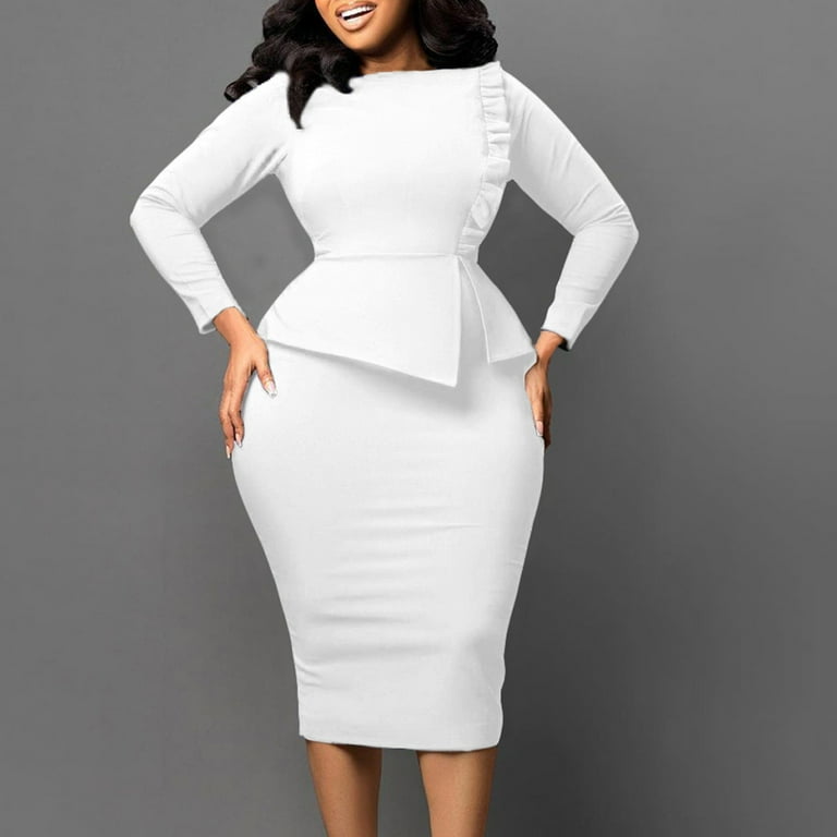 chinese dress ladies Hobemty Women's Winter Dress Funeral A-Line Midi Long Sleeve Dress Small  White at Amazon Women's Clothing store