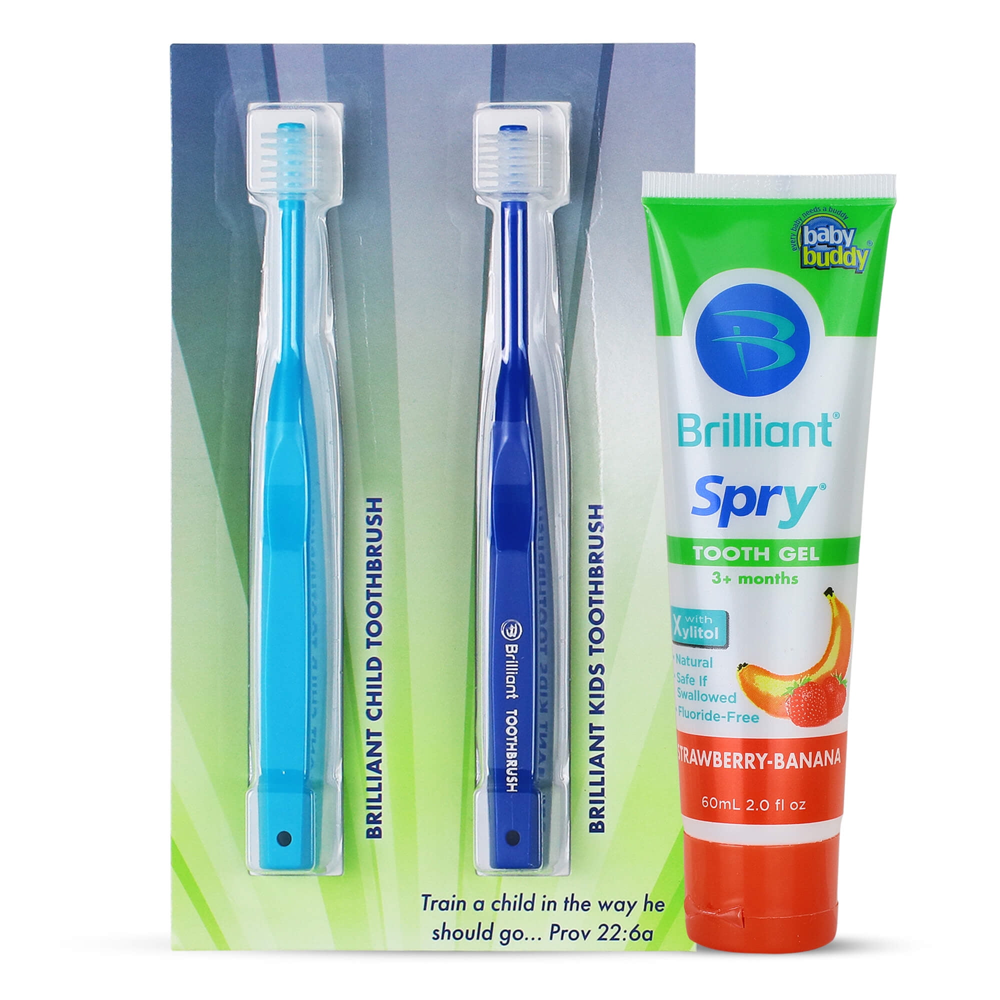 Brilliant Growing Kids Oral Care Kit: Round Head Soft Toothbrushes & Tooth Gel for Ages 2+ - Blue