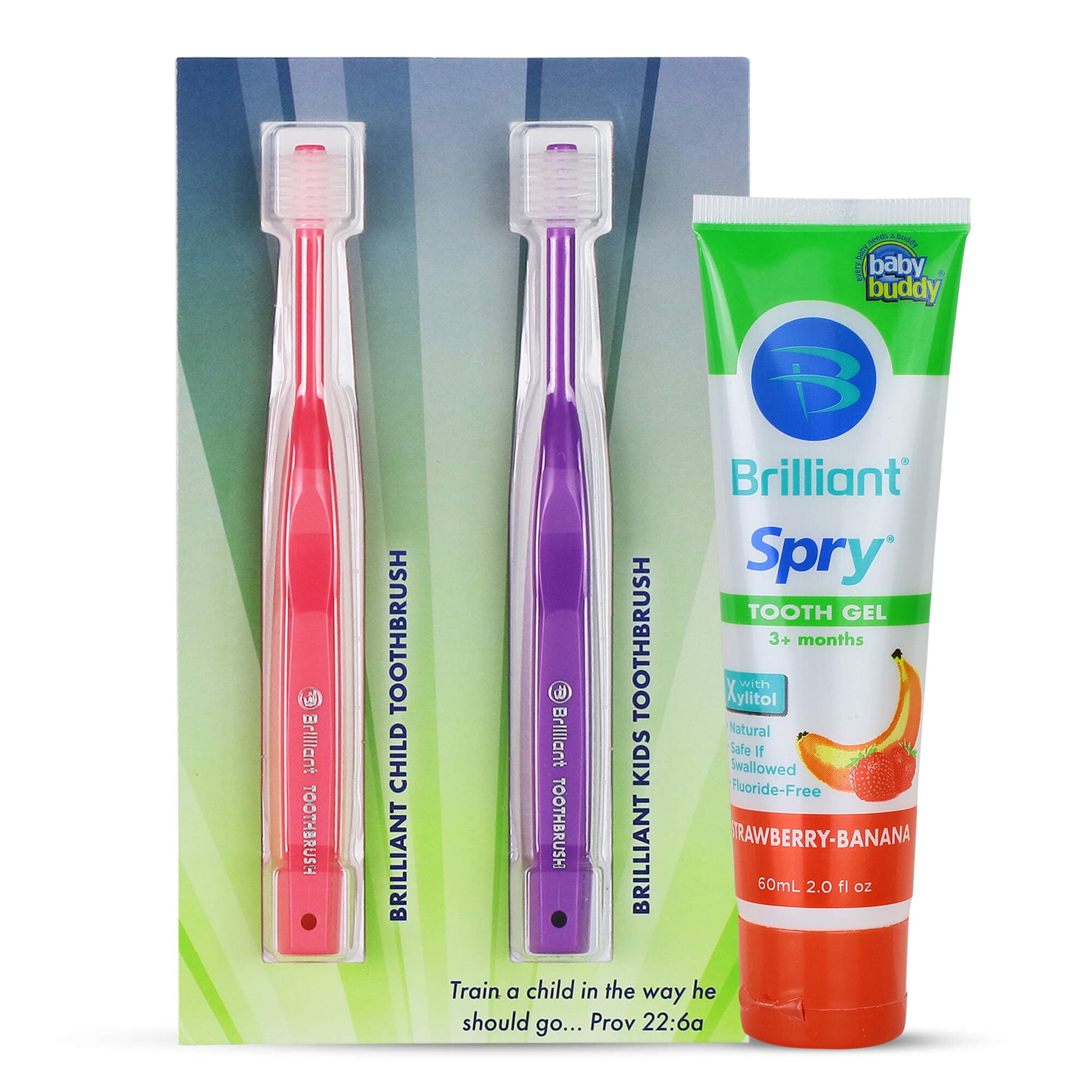 Brilliant Growing Kids Oral Care Kit: Round Head Soft Toothbrushes & Tooth Gel for Ages 2+ - Pink