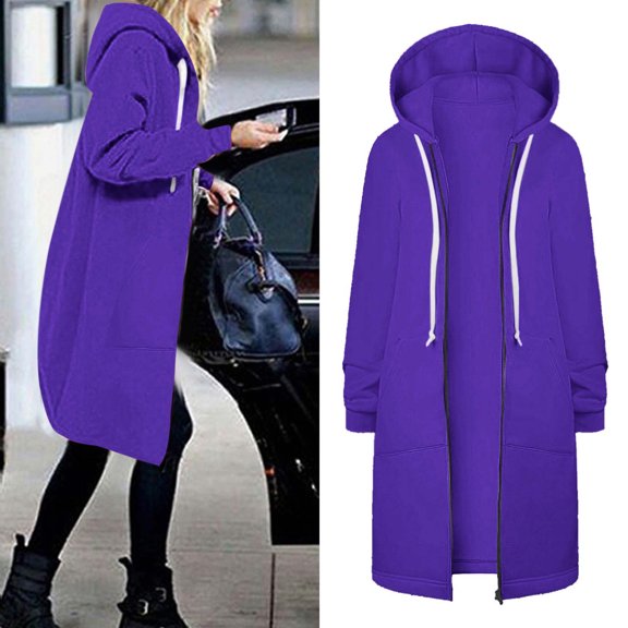 Brilliant Hoodies for Women Fashion Hooded Jacket Solid Color Zip Long Sleeve Pocket Top Blouse Coat