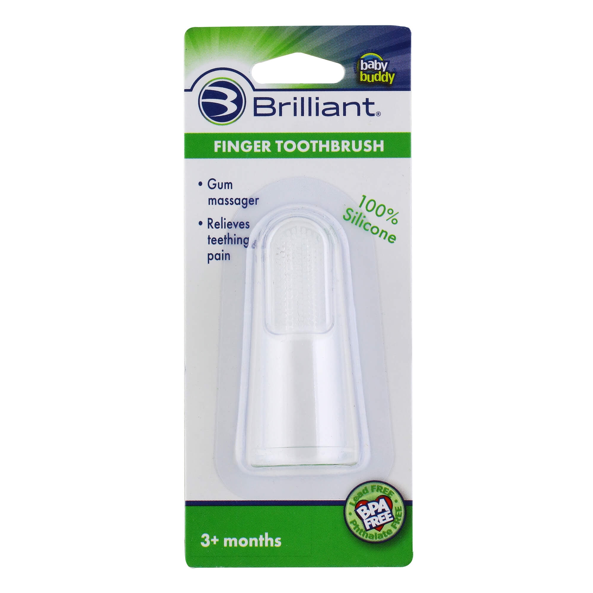 Brilliant Infant Baby Finger Toothbrush Soft Silicone Gum Massager & Teether Brush, 1pk, Clear