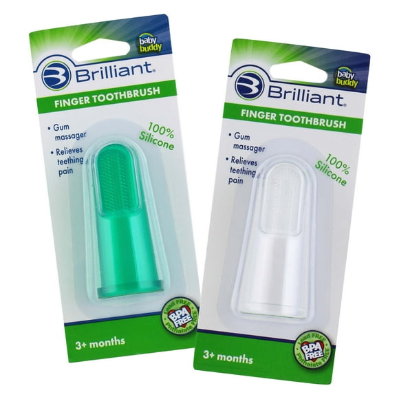 Brilliant Infant Baby Finger Toothbrush Soft Silicone Gum Massager & Teether Brush, 2pk, Green