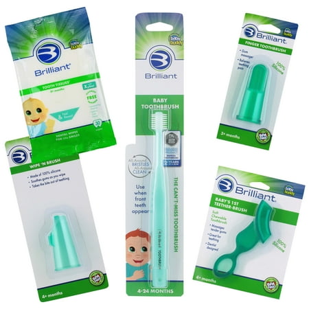 Brilliant Infant Oral Care 5pc Set with Tooth Tissues, Silicone & Soft Bristle Toothbrushes, Green