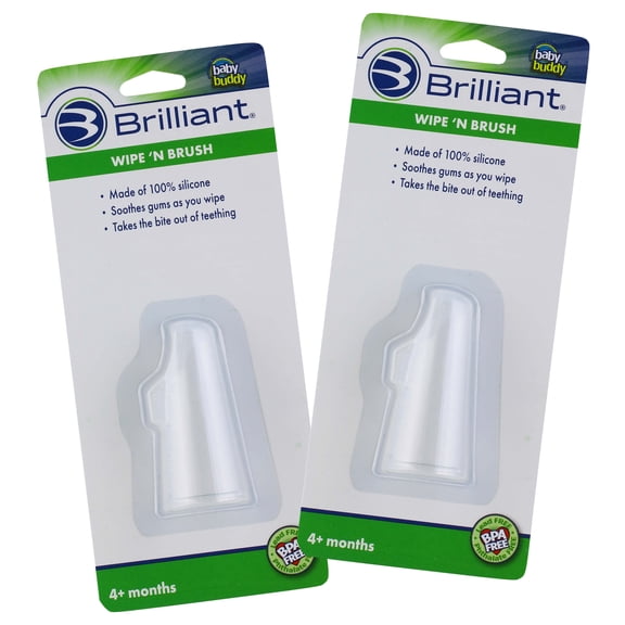 Brilliant Infant Wipe N Brush Soft Silicone Toothbrush, Use with Tooth Tissues, Clear - 2 Pack