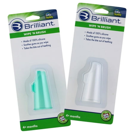 Brilliant Infant Wipe N Brush Soft Silicone Toothbrush, Use with Tooth Tissues, Green-Clear - 2 Pack