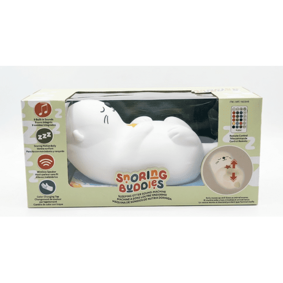 Brilliant Innovations Snoring Buddies Sleeping Otter Sound Machine & LED Night Light with Wireless Bluetooth Speaker, Tap Control & Remote