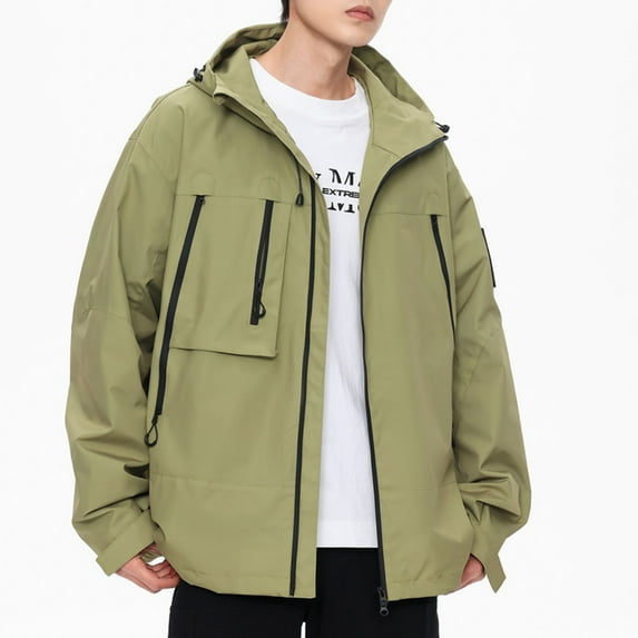 Brilliant Jackets for Men Big and Tall 5Xl Clearance Casual Loose Fitting Workwear Long Sleeved Hooded Jacket Long Sleeve Hooded Casual Outwear Jackets Green XXXL