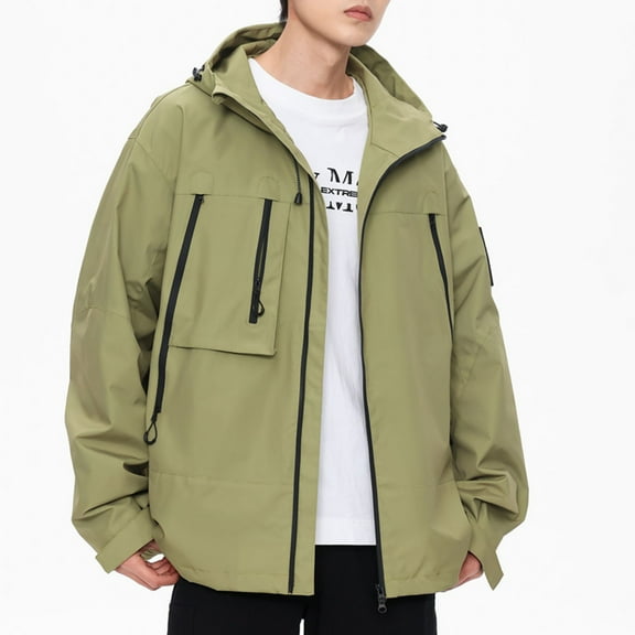 Brilliant Jackets for Men Big and Tall 5Xl Clearance Casual Loose Fitting Workwear Long Sleeved Hooded Jacket Long Sleeve Hooded Casual Outwear Jackets Green XXXL