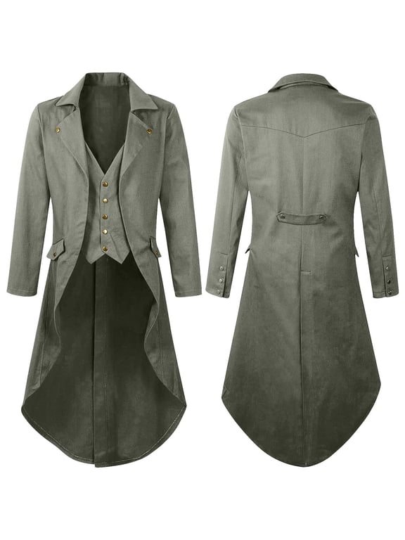 Brilliant Jackets for Men Big and Tall 5Xl Clearance Mens Gothic Solid Color Tops Steampunk Medieval Tailcoat Uniform Performance Suit Lapel Jacket Gray S