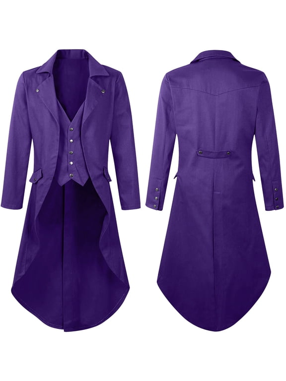 Brilliant Jackets for Men Big and Tall 5Xl Clearance Mens Gothic Solid Color Tops Steampunk Medieval Tailcoat Uniform Performance Suit Lapel Jacket Purple L