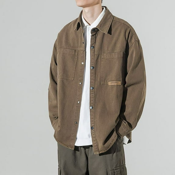 Brilliant Jackets for Men Big and Tall 5Xl Clearance Lightweight Solid Color Long Sleeve Hoodless Casual Outwear Jackets Brown XXXXXXL