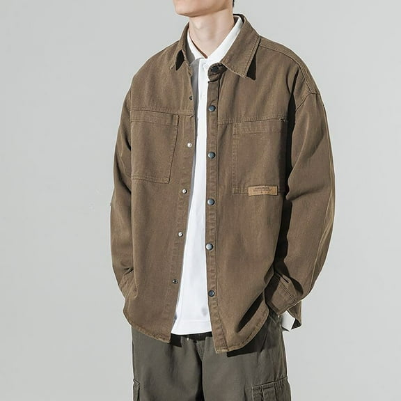 Brilliant Jackets for Men Big and Tall 5Xl Clearance Lightweight Solid Color Long Sleeve Hoodless Casual Outwear Jackets Brown XXXXXXL