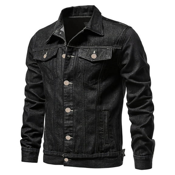 Brilliant Jackets for Men Big and Tall 5Xl Clearance Solid Color Button Pocket Slim Lightweight Casual Work Denim Jacket Black XXXXL
