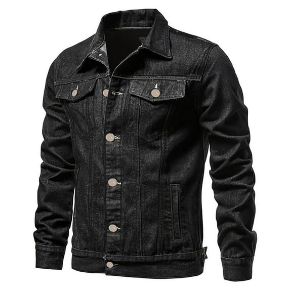 Brilliant Jackets for Men Big and Tall 5Xl Clearance Solid Color Button Pocket Slim Lightweight Casual Work Denim Jacket Black XXXXL