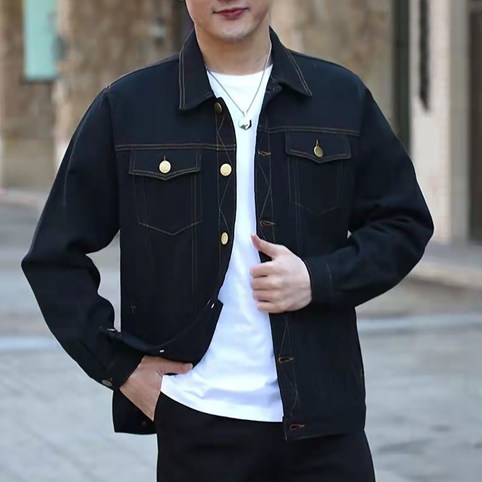 Chaquetas Brilliant para Hombre Talla Grande y Alta 5XL Liquidación Unicolor Denim Botón Bolsillo Ligera Manga Larga con Capucha Chaqueta de Denim Negro XL
