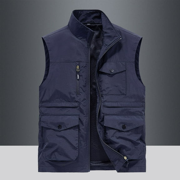 Brilliant Jackets for Men Big and Tall 5Xl Work Jacket Stand Collar Multiple Pockets Outdoor Photography/Sports Jacket Coat Blue XXXXXXL