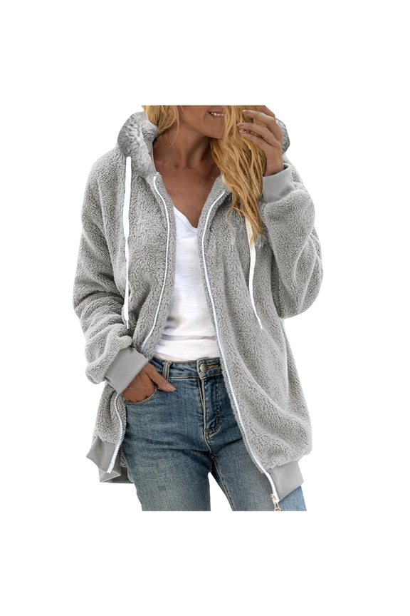 Brilliant Jackets for Women Hoodie Women's Zipper V-Neck Pullover Tops Long Sleeve Hooded Blouse Sweatshirt Gray XXL