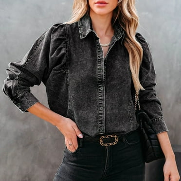 Brilliant Jean Jacket for Women Plus Size Lightweight Denim Jackets Women Spring 2025 Turndown Collar Long Sleeve Hoodeless Casual Outwear Jackets Loose Coat Gray XL