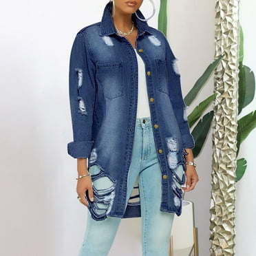 Brilliant Jean Jacket for Women Plus Size Lightweight Denim Jackets Spring 2025 Women Casual Jacket Loose Long Sleeve Coat Blouse Blue XXL