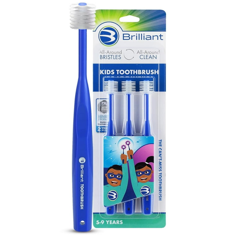 Brilliant Kids Toothbrush Ages 5 9 Round Head Soft Bristles Clean All Around Mouth Royal 3pk