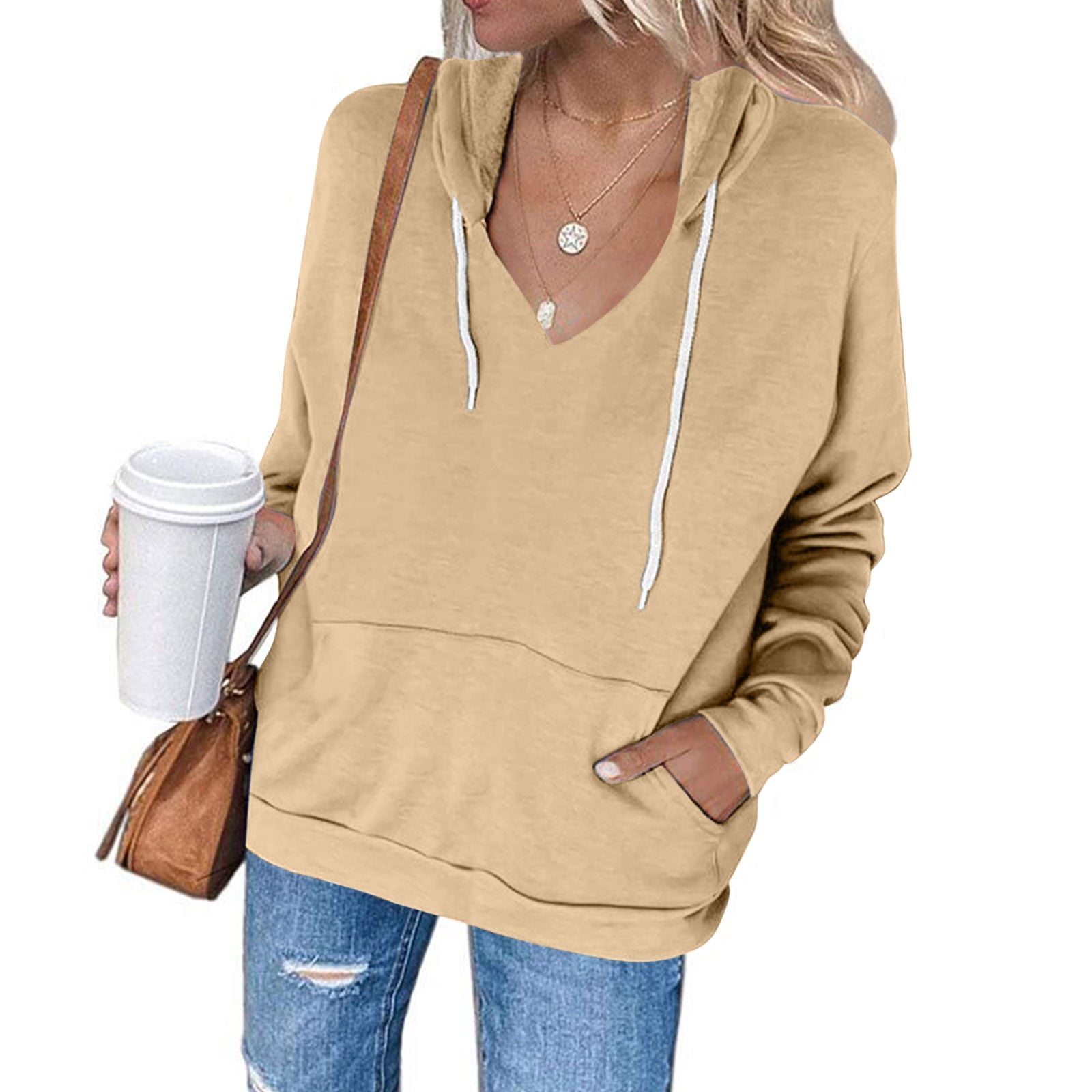 Brilliant Ladies Clearance Women's Casual Color Hooded Pocket Long Sleeved Sweater Jacket Black