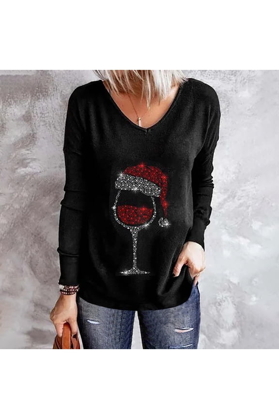 Brilliant Ladies Fashion Casual Print Round Neck Loose Long Sleeve Top clothes under $5.00