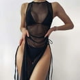 thumbnail image 1 of Brilliant Ladies Fashion Solid Color Lacing Split Bikini Sexy Women's Swimsuit Mesh Smock Suit Summer 2024(Black,S), 1 of 8