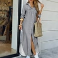 thumbnail image 1 of Brilliant Long Sleeve Dresses for Women on Maxi Shirt Dress Women's Summer Solid Color Casual Turndown Collar Dress Beach Casual Maxi Sundress Gray XXXXL, 1 of 4