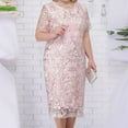 thumbnail image 1 of Brilliant Long Sleeve Dresses for Women for Wedding Midi Women's Plus Size Women's Dress Spliced Embroidered Lace Cocktail Dress Pink XXXXXL, 1 of 5
